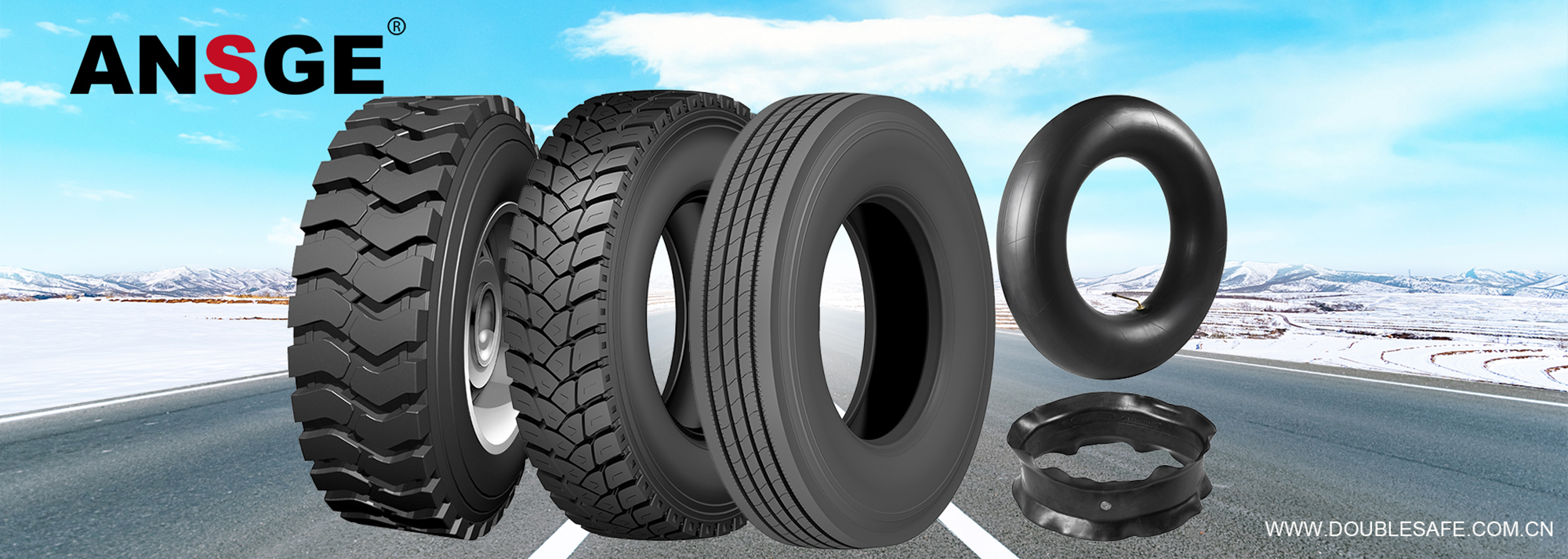 Double Safe and ANSGE brand tires, tubes, flaps